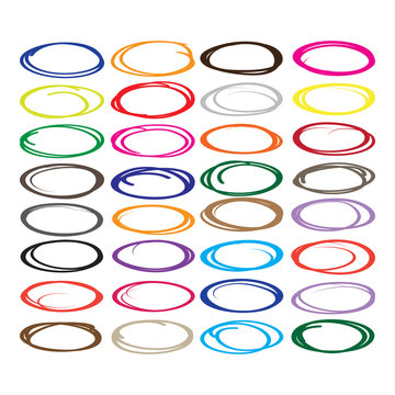 Large Collection Of Various Color Oval, Highlight Circle, Red Pen Drawn Marks, Blue Circle Shape Set.