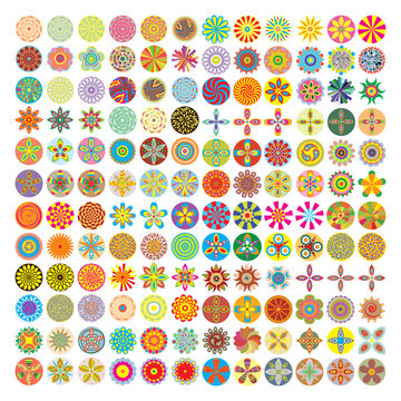 Over 100 Mod Flowers, Flat Style Floral Circle Blooms.