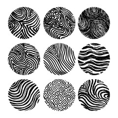 Fototapeta na wymiar Set of chalked circles. Waves pattern in circle shape.