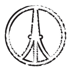 Grunge ink an paint illustration of Eiffel tower symbol. Drawing