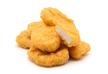 Fried chicken nuggets isolated on white