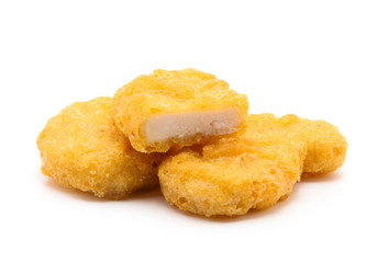 Fried chicken nuggets isolated on white