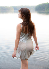 Woman in Wet Dress in Lake