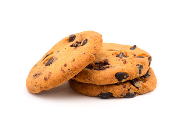 Chocolate chip cookie on white