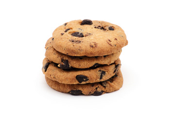 Chocolate chip cookie on white
