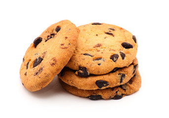 Chocolate chip cookie on white