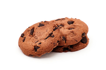 Chocolate chip cookie on white