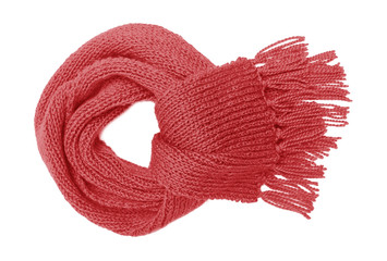 Red knitted scarf isolate.