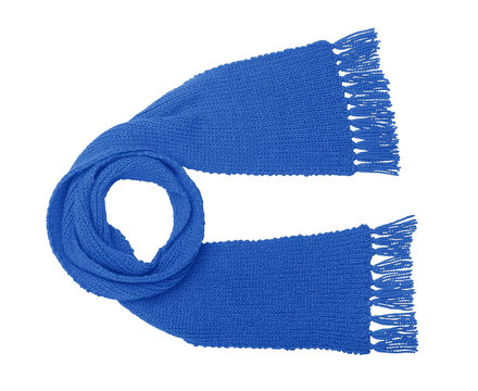 Blue knitted scarf isolate.
