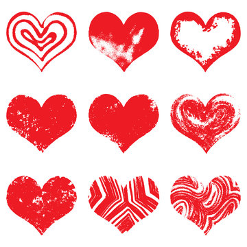 Set of hand drawn vector heart. Collection created with different brush such as chalk, ink, pencil, watercolour brush and scratch. 