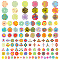 Over 50 beautiful abstract flower icons. Vector floral designs for custom patterns. Collection of different spring and summer flowers. Floral batch.