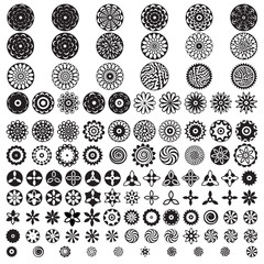Large Set of flat liner icon flower. Black and white, Isolated f