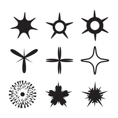 Obraz premium Sparkles black symbols set, sparkle and starburst symbols collection. Stars. Vector illustration.