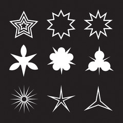 Set of sparkles star on black background, star rays collection