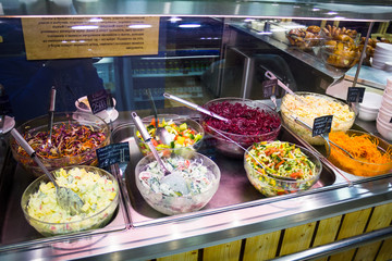 Countertop with various salads