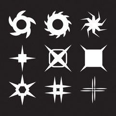 Vector sparkles icon set. Star collection. Lens or glass flare. Stars glitter, stellar flare. 