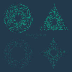 Set of vintage hand drawn sunbursts. Collection of retro sun burst shapes. Vintage logo, labels, badges. Sun ray frames, stars. 