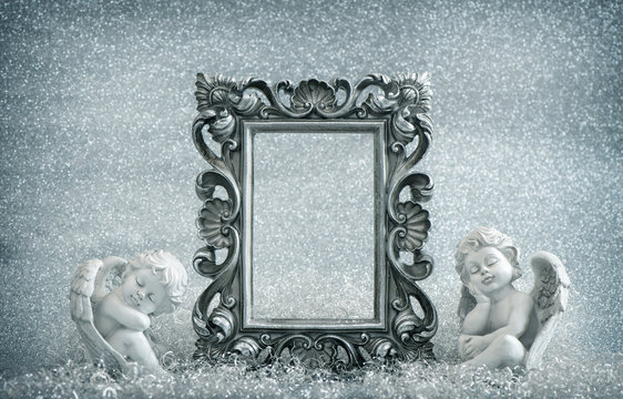 Picture frame with guardian angel. Vintage style decoration