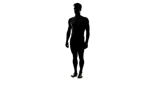 Full Length 360 Spinning Naked Man Silhouette Isolated on white Background