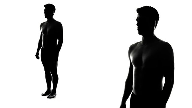 Full Length Spinning Naked Man Silhouette Composition Isolated on white Background