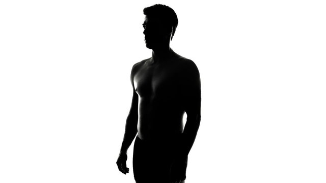 Full Length Spinning Naked Man Silhouette Isolated on white Background