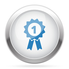 Blue Prize Ribbon icon on white glossy chrome app button