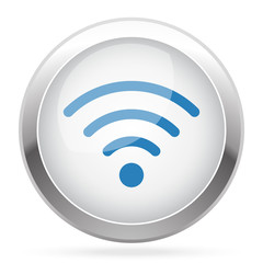 Blue Wireless icon on white glossy chrome app button