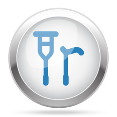 Blue Crutch Cane icon on white glossy chrome app button