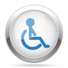 Blue Wheel Chair icon on white glossy chrome app button