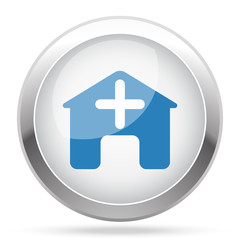 Fototapeta premium Blue Hospital icon on white glossy chrome app button