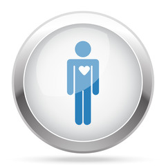 Blue Heart icon on white glossy chrome app button