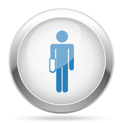 Blue Hand icon on white glossy chrome app button