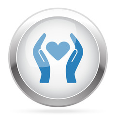 Blue Heart care icon on white glossy chrome app button