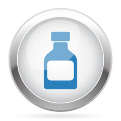Blue Medicine Bottle icon on white glossy chrome app button
