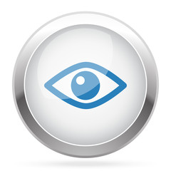 Blue Eye icon on white glossy chrome app button