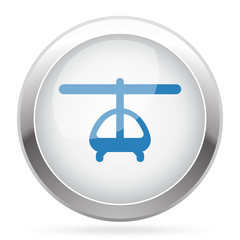 Blue Helicopter icon on white glossy chrome app button