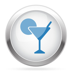 Blue Cocktail icon on white glossy chrome app button