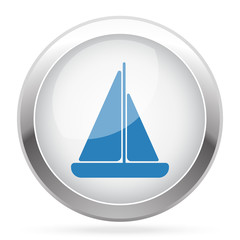 Blue Sailboat icon on white glossy chrome app button