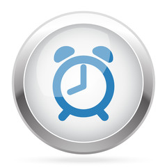 Blue Alarm Clock icon on white glossy chrome app button