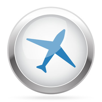 Blue Airplane icon on white glossy chrome app button