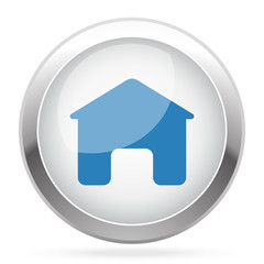 Blue Home icon on white glossy chrome app button
