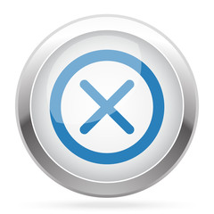 Blue Cancel icon on white glossy chrome app button
