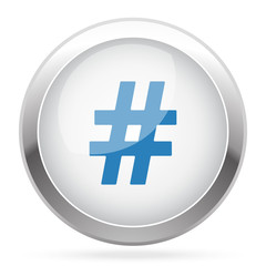 Obraz premium Blue Hashtag icon on white glossy chrome app button