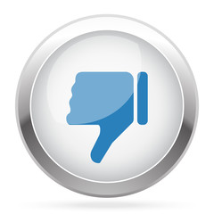 Blue Thumb Down icon on white glossy chrome app button