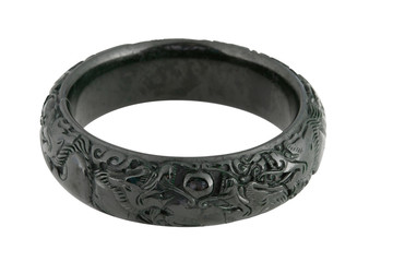 Black jade bacelet with chinese pattern isolated on white backgr