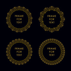 Set of four elegant golden frame isolated on black background