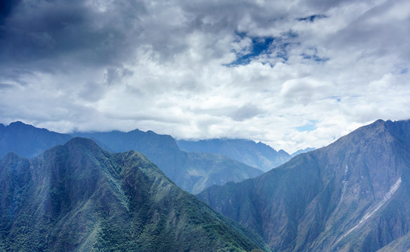 View of mountains against cloudy sky, Machu Picchu, Cusco Region, Urubamba Province, Machupicchu District, Peru