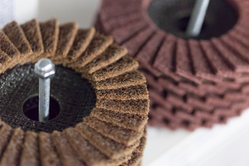 Stack of abrasive disks for metal grinding and cutting in construction industry