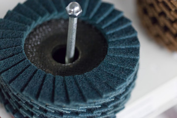 Stack of abrasive disks for metal grinding and cutting in construction industry