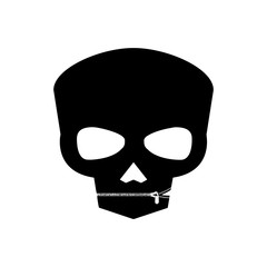 illustration vector black and white human skull with zipper close mouth